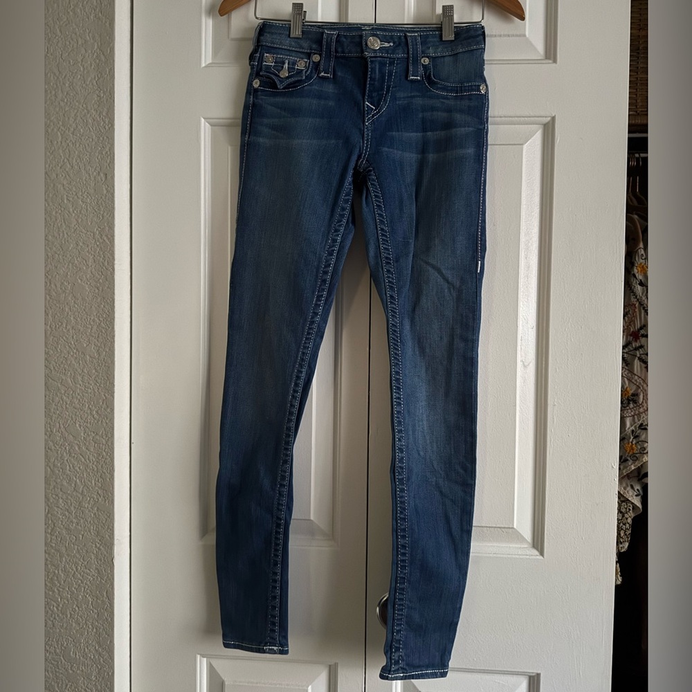 True Religion Women's Blue Jeans with Pink Stitching - Picture 3 of 4